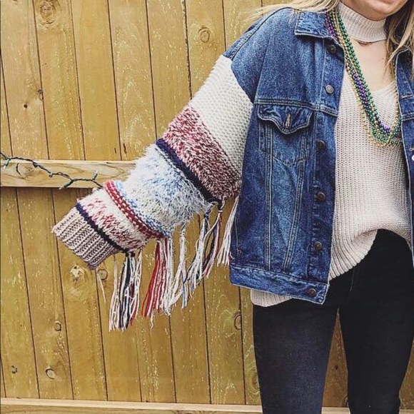 denim jacket with wool sleeves